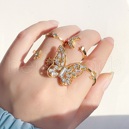 5Pcs Alloy with Crystal Rhinestone Cuff & Finger Rings WG7A5CE-08-1