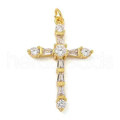 Rack Plating Brass Micro Pave Clear Cubic Zirconia Pendants KK-Z063-05G-1