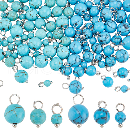 120Pcs 6 Styles Dyed Synthetic Turquoise Round Charms PALLOY-PH01704-1