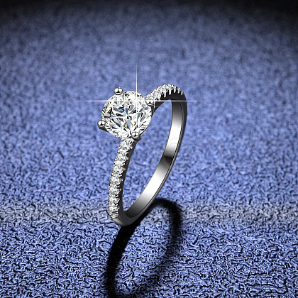 Mother's Day Rings Rhodium Plated 925 Sterling Silver Pave 8.2x4.9mm Moissanite Finger Rings WG6D295-49-1