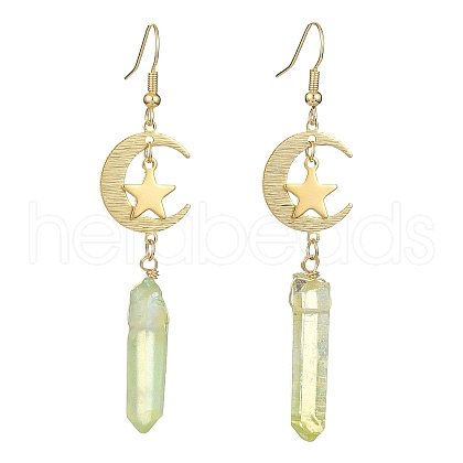 Electroplated Natural Quartz Crystal Dangle Earrings EJEW-TA00256-1