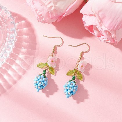 Flower 304 Stainless Steel Glass Seed Beads Dangle Earrings EJEW-MZ00470-02-1