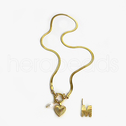 304 Stainless Steel Letter and Heart Pendant Necklaces for Women FS-WG694DF-13-1
