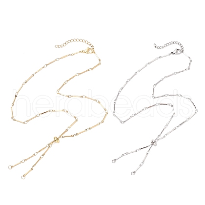 2Pcs 2 Colors 304 Stainless Steel Flat Bar Link Chain Necklace Making AJEW-JB01349-1