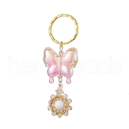 Butterfly Acrylic & Flower Glass Seed Beaded Keychain KEYC-MZ00007-02-1