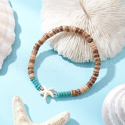 Natural Coconut with Synthetic Turquoise Beads Stretch Bracelets for Men Women BJEW-JB11743-02-1