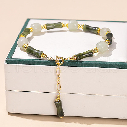 Natural Southern Jade Round Beads Charm Bracelets WG466DA-05-1