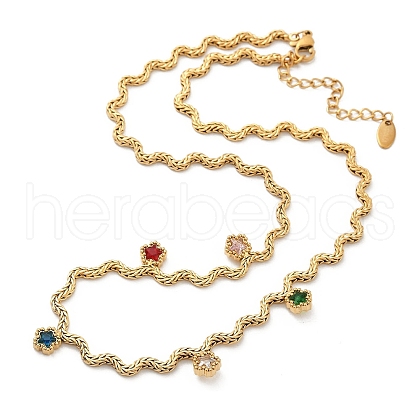 304 Stainless Steel Rope Chain Colorful Cubic Zirconia Tassel Necklaces for Women NJEW-V015-01G-C-1