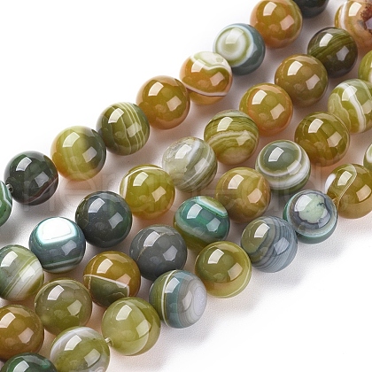 Natural Striped Agate/Banded Agate Beads Strands G-G582-10mm-44-1