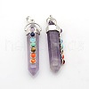 Yoga Chakra Jewelry Platinum Plated Brass Gemstone Double Terminated Pointed Big Pendants X-G-P053-19F-1