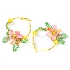Woven Glass Flower Huggie Hoop Earring EJEW-MZ00235-03-4