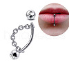 304 Stainless Steel Crystal Rhinestone Curved Barbell Lip Rings with Chains FS-WG77CC5-05-1