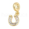 Brass Clear Cubic Zirconia Horseshoe European Dangle Charms KK-Q028-56G-1