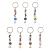 Chakra Natural Gemstone Chips Keychains with Lampwork Mushroom Charm KEYC-JKC00547-1