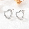 Heart Brass Micro Pave Cubic Zirconia Ear Studs EJEW-D304-40P-5