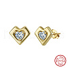 925 Sterling Silver Heart Stud Earrings EJEW-C146-04G-2