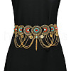 Bohemian Ethnic Style Alloy Pave Red & Deep Sky Blue Synthetic Turquoise Tassel Waist Chains FS-WG7CE59-01-1