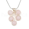 Leaf Copper Wire Wrapped Natural Rose Quartz Beaded Pendant Necklaces NJEW-JN05218-05-2
