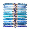 10Pcs 10 Styles Blue Color Palette Glass Seed Beaded Stretch Bracelets Sets BJEW-MZ00096-1