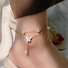 Stainless Steel & Plastic Pearl Charm Double Layer Anklets for Women WG18C2B-17-1