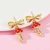 Mushroom with Bowknot Brass Enamel Dangle Stud Earrings EJEW-F895-25A-G-2