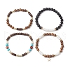 4Pcs 4 Styles Wood & Natural Lava Rock Round Beaded Stretch Bracelet Sets BJEW-JB10811-4