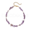 Natural Amethyst Chip & Glass Beaded Anklets AJEW-AN00682-02-2