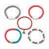 5Pcs 5 Styles Christmas Handmade Polymer Clay Beaded Stretch Bracelets Sets BJEW-TA00489-4