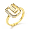 Mixed Color Enamel Initial Letter Adjustable Ring with Clear Cubic Zirconia RJEW-P045-01G-U-4