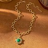 Retro Brass Pave Dyed Natural Agate Flat Round Pendant Necklaces for Women FS-WGEAC5C-02-2
