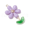 Opaque Acrylic Flower Beads with Iron Bead Caps and 304 Stainless Steel Flat Head Pins and Spray Painted Transparent Glass Beads Pendants PALLOY-JF03617-01-4