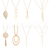 ANATTASOUL 8Pcs 8 Style Triangle & Leaf & Flat Round & Rectangle Alloy Pendant Necklace with Cable Chains NJEW-AN0001-15-1