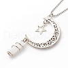 Natural White Jade Bullet with Alloy Moon and Star Pendant Necklace NJEW-JN03912-01-5
