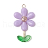 Opaque Acrylic Flower Beads with Iron Bead Caps and 304 Stainless Steel Flat Head Pins and Spray Painted Transparent Glass Beads Pendants PALLOY-JF03617-01-3