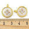 Flat Round Coin Shape Brass Cubic Zirconia Pendants with Shell KK-D534-06G-3