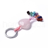 Natural & Synthetic Mixed Gemstone Heart with Mixed Gemstone Tassel Keychains KEYC-P012-03P-4