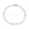 Rhodium Plated 925 Sterling Silver Heart Link Chain Bracelets BJEW-I314-057A-P-1