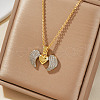 Elegant Fashion Brass Inlaid Cubic Zirconia Heart Wing Two-tone Necklace SS1837-1