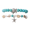 2Pcs 2 Style Synthetic Turquoise & Glass & Shell Stretch Bracelets with Tortoise BJEW-JB10091-02-1