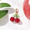 Cherry Acrylic with Glass Seed Beaded Pendant Decorations HJEW-MZ00226-2