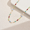 Geometric Brass Glass Column Link Chain Necklaces for Women Casual Vacation Jewelry BU2743-4
