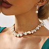 Rhombus Alloy & Plastic Pearl & Crystal Rhinestone Pendant Necklace & Stud Dangle Earring FS-WGAC24E-01-2