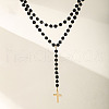 Gothic 304 Stainless Steel & Glass Double Layer Cross Pendant Necklaces for Women FS-WG8F80C-01-3
