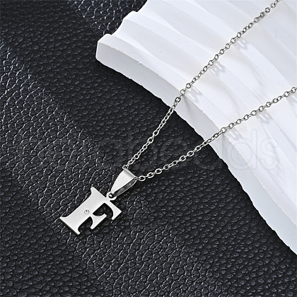 201 Stainless Steel Crystal Rhinestone Initial Pendant Necklaces FS-WG28760-06-1
