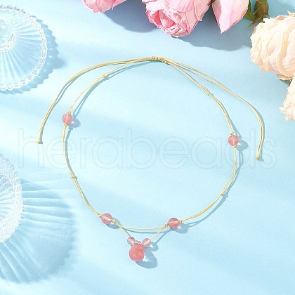 Cherry Quartz Glass Faceted Teardrop Pendant Nylon Cord Braided Adjustable Necklaces for Women NJEW-JN05320-1