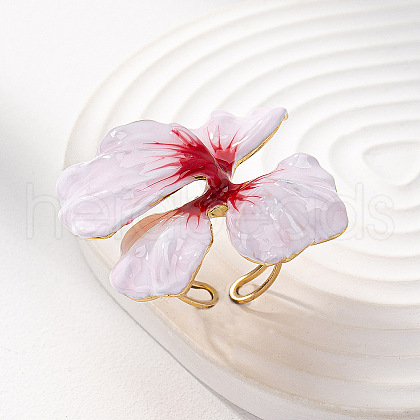 Flower Alloy Enamel Adjustable Open Cuff Rings for Women FS-WG454BA-01-1