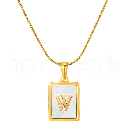 Stainless Steel Snake Bone Chain Alphabet Necklace with Shell Pendant WD3660-23-1