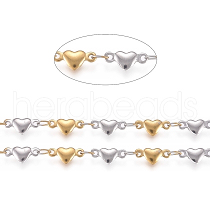 304 Stainless Steel Heart Link Chains STAS-D233-18GP-1