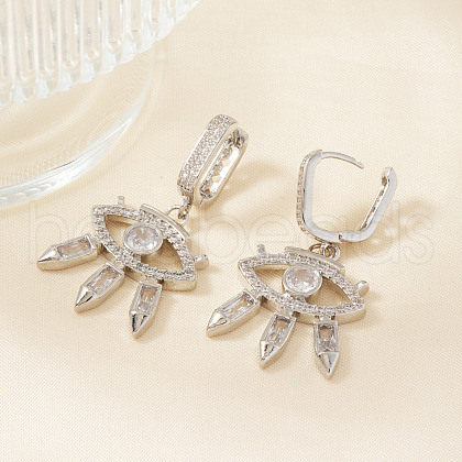 Fashionable Brass Clear Cubic Zirconia Eye Hoop Earrings CN7590-1-1