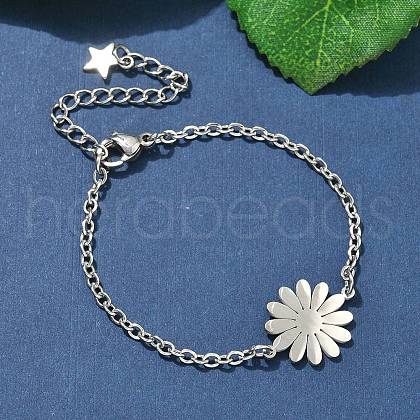 304 Stainless Steel Daisy Link Bracelets BJEW-F500-01P-1